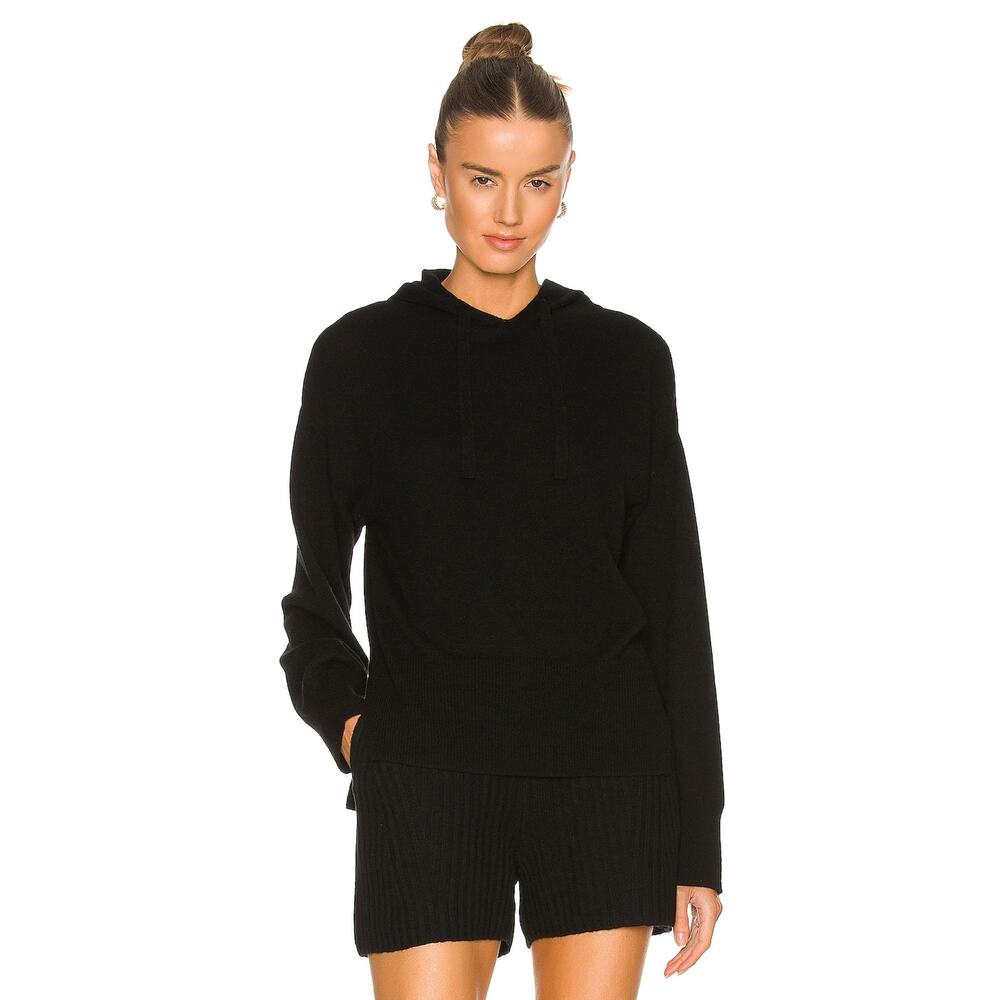 Weekend Stories Aubrianna Cashmere Hoodie Sweater Black Long Sleeve Sz XS